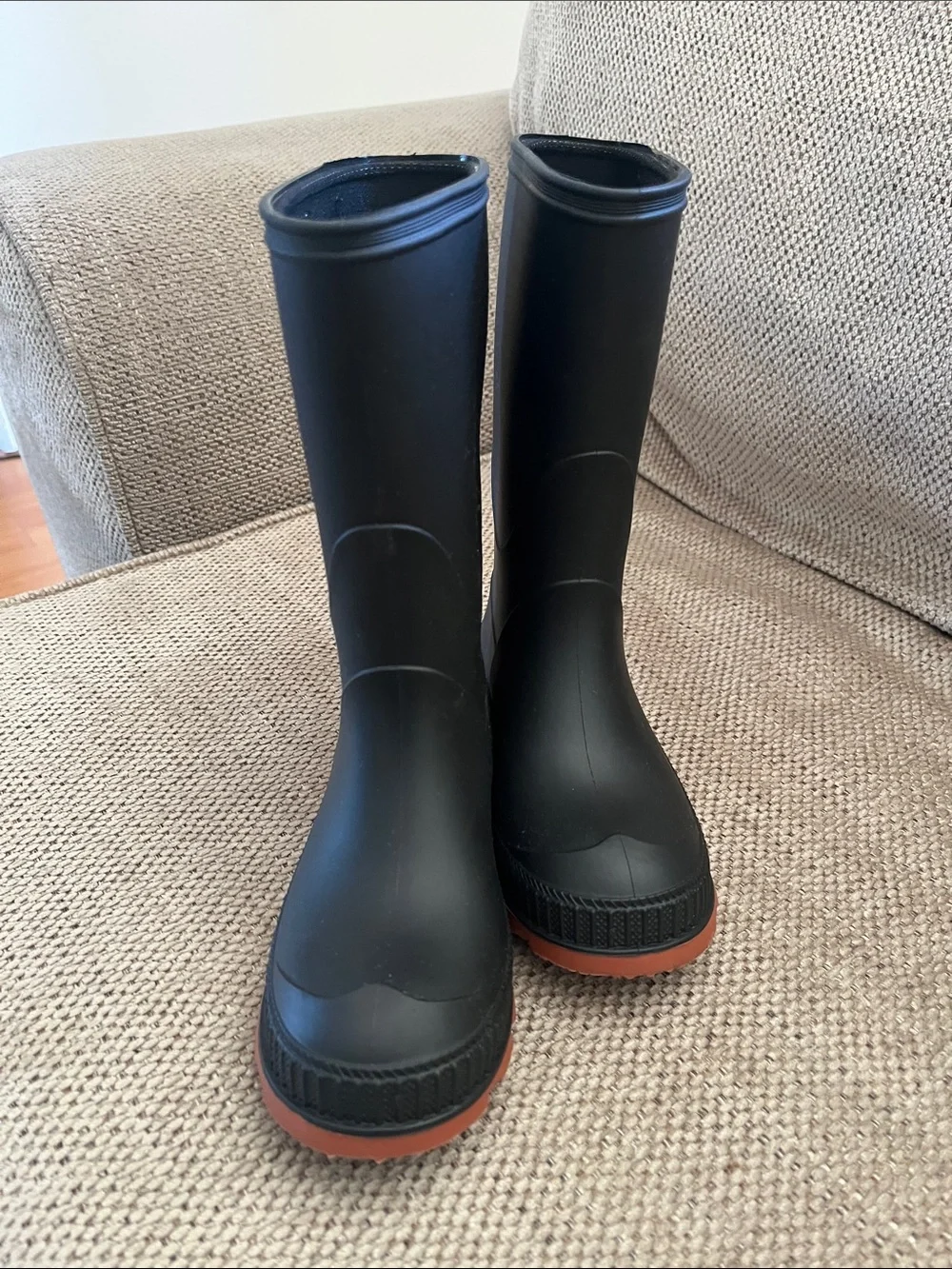 Little Kids Black Rain Boots with Brown Sole